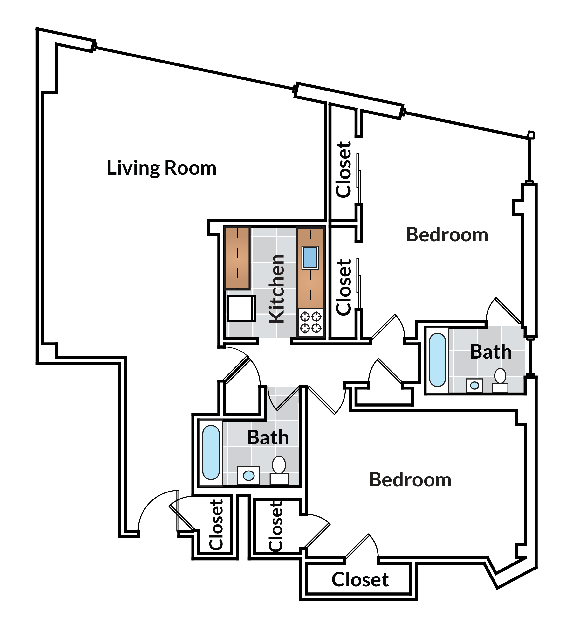 Floor plan for 2 beds, 2 baths, 1191 sqft